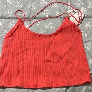 Bar III Women's Coral Ribbed Crop Top